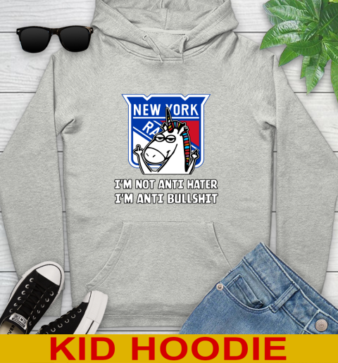 New York Rangers NHL Hockey Unicorn I'm Not Anti Hater I'm Anti Bullshit Youth Hoodie