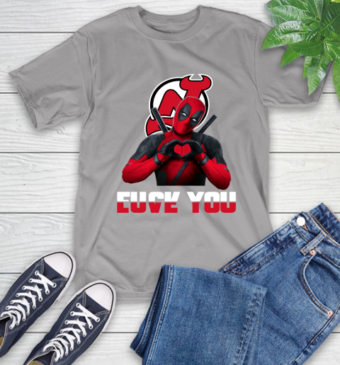 NHL New Jersey Devils Deadpool Love You Fuck You Hockey Sports T-Shirt 6