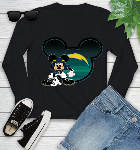 NFL Los Angeles Chargers Mickey Mouse Disney Football T Shirt Youth Long Sleeve 2