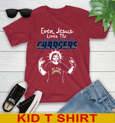 Los Angeles Chargers NFL Football Even Jesus Loves The Chargers Shirt Youth T-Shirt 12