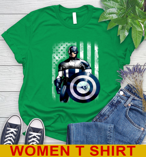 Los Angeles Rams NFL Football Captain America Marvel Avengers American Flag Shirt Women's T-Shirt 7