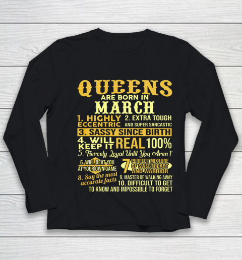 Queens Are Born In March Birthday Youth Long Sleeve
