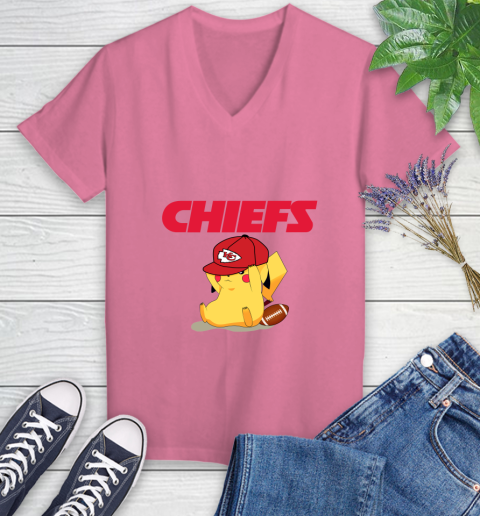 NFL Pikachu Football Sports Kansas City Chiefs Women's V-Neck T-Shirt 13