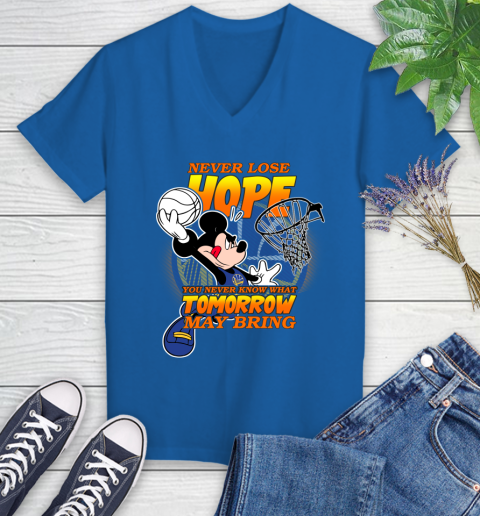 Golden State Warriors NBA Basketball Mickey Disney Never Lose Hope Women's V-Neck T-Shirt 10