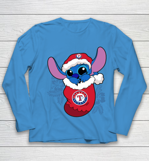 Texas Rangers Christmas Stitch In The Sock Funny Disney MLB Youth Long Sleeve 7