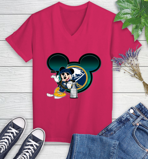NHL Buffalo Sabres Stanley Cup Mickey Mouse Disney Hockey T Shirt Women's V-Neck T-Shirt 9