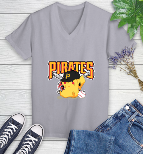 MLB Pikachu Baseball Sports Pittsburgh Pirates Women's V-Neck T-Shirt 4