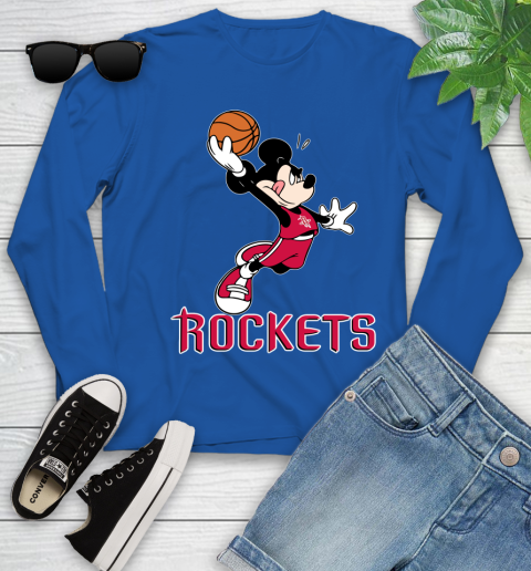 NBA Basketball Houston Rockets Cheerful Mickey Mouse Shirt Youth Long Sleeve 10
