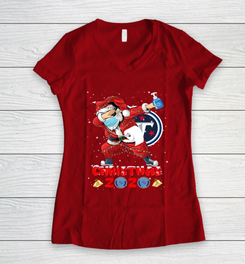 Tennessee Titans Funny Santa Claus Dabbing Christmas 2020 NFL Women's V-Neck T-Shirt 8