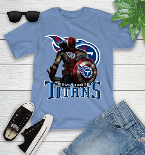 NFL Captain America Thor Spider Man Hawkeye Avengers Endgame Football Tennessee Titans Youth T-Shirt 11