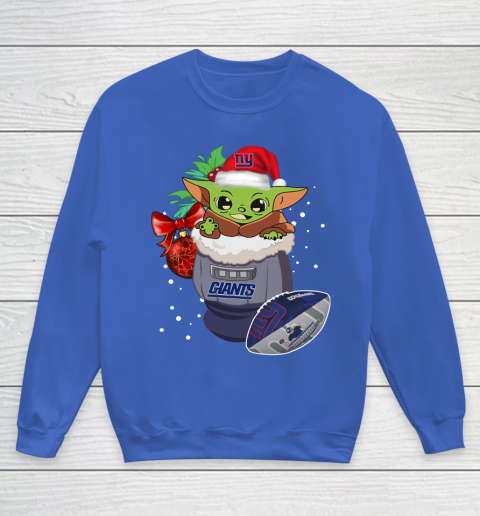 New York Giants Christmas Baby Yoda Star Wars Funny Happy NFL Youth Sweatshirt 8