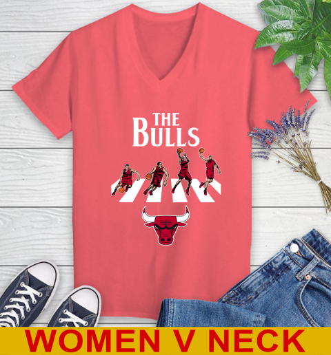 NBA Basketball Chicago Bulls The Beatles Rock Band Shirt Women's V-Neck T-Shirt 6
