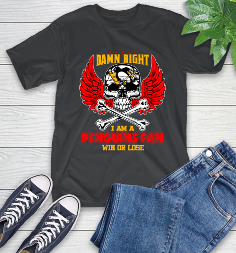 NHL Damn Right I Am A Pittsburgh Penguins Win Or Lose Skull Hockey Sports T-Shirt