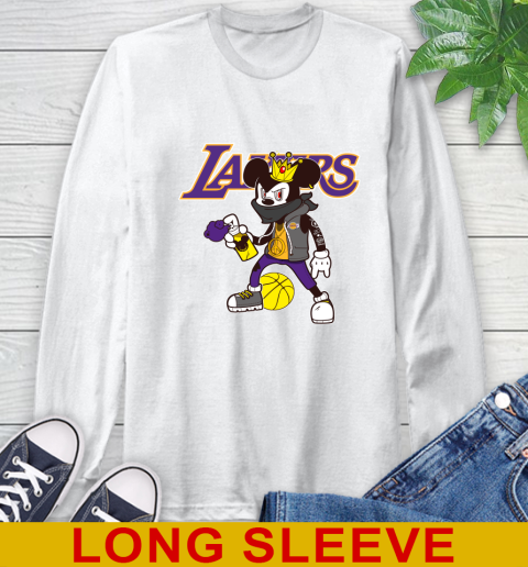 Los Angeles Lakers NBA Basketball Mickey Peace Sign Sports Long Sleeve T-Shirt