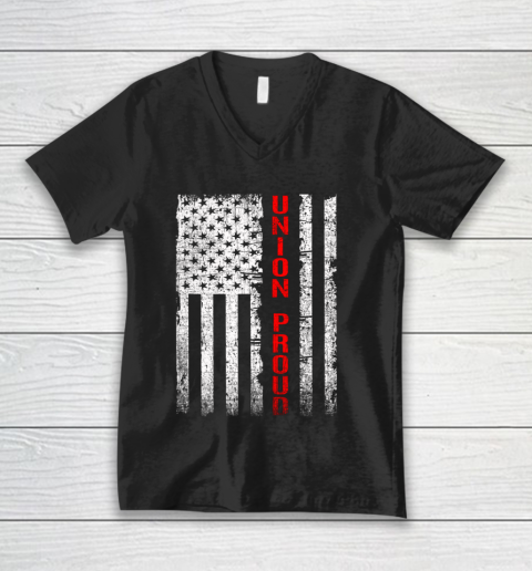 Union Proud American Flag Distressed V-Neck T-Shirt