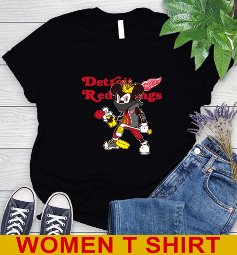 Detroit Red Wings NHL Hockey Mickey Peace Sign Sports Women's T-Shirt 2