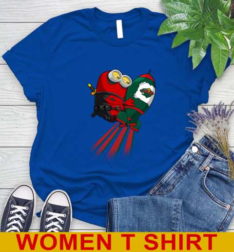 NHL Hockey Minnesota Wild Deadpool Minion Marvel Shirt Women's T-Shirt 10