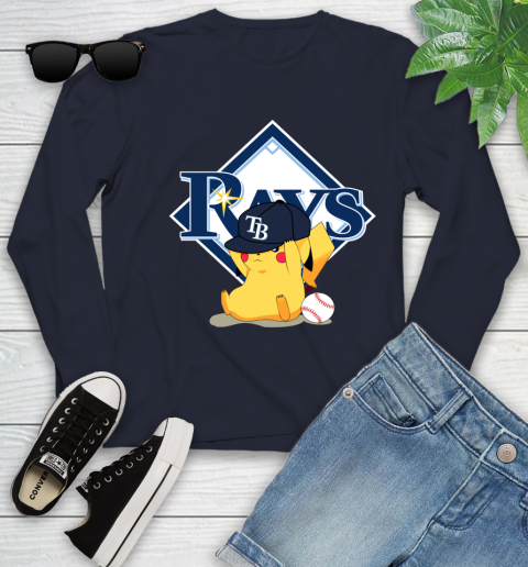 MLB Pikachu Baseball Sports Tampa Bay Rays Youth Long Sleeve 3