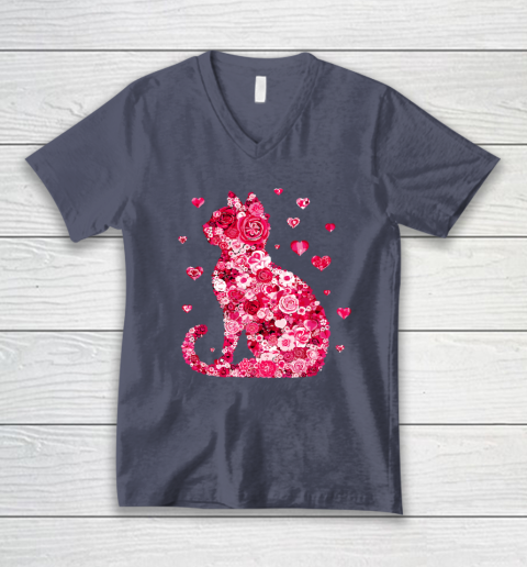 Funny Girls Cat Valentines Day Happy Meowentine's Day V-Neck T-Shirt 6