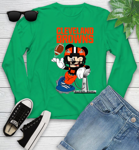 NFL Cleveland Browns Mickey Mouse Disney Super Bowl Football T Shirt Youth Long Sleeve 6