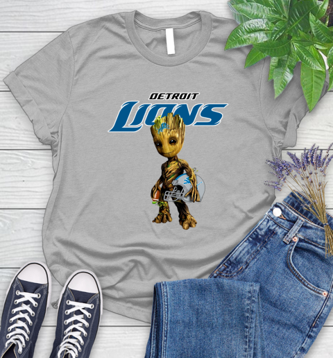 Detroit Lions NFL Football Groot Marvel Guardians Of The Galaxy Women's T-Shirt 5
