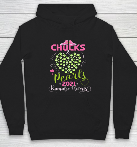 Kamala Harris Chucks and Pearls 2021 Pink and Green Hoodie