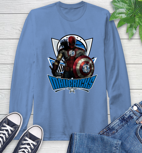 Dallas Mavericks NBA Basketball Captain America Thor Spider Man Hawkeye Avengers Long Sleeve T-Shirt 11