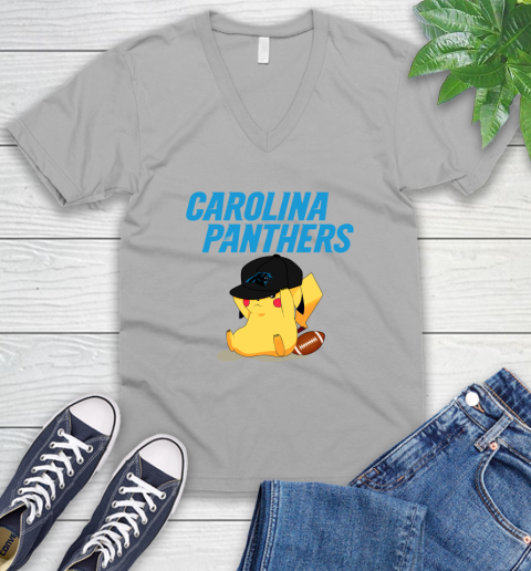 NFL Pikachu Football Sports Carolina Panthers V-Neck T-Shirt 4