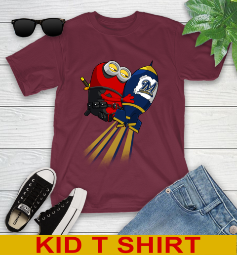 MLB Baseball Milwaukee Brewers Deadpool Minion Marvel Shirt Youth T-Shirt 5