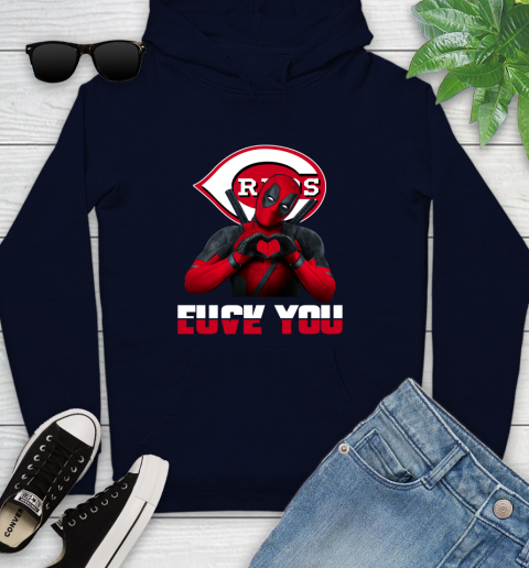 MLB Cincinnati Reds Deadpool Love You Fuck You Baseball Sports Youth Hoodie 3