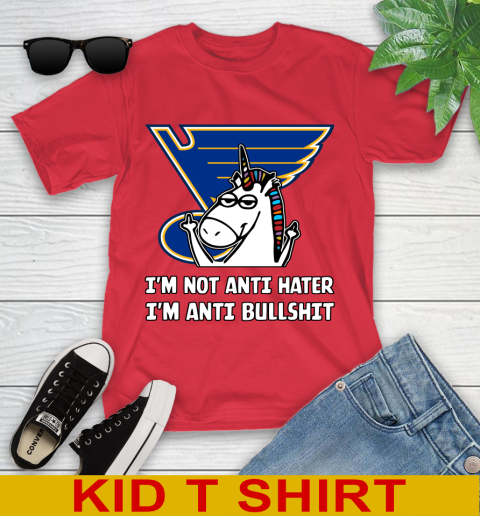 St.Louis Blues NHL Hockey Unicorn I'm Not Anti Hater I'm Anti Bullshit Youth T-Shirt 10
