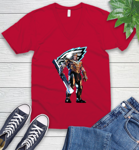 NFL Thanos Gauntlet Avengers Endgame Football Philadelphia Eagles V-Neck T-Shirt 8