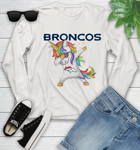 Denver Broncos NFL Football Funny Unicorn Dabbing Sports Youth Long Sleeve 12
