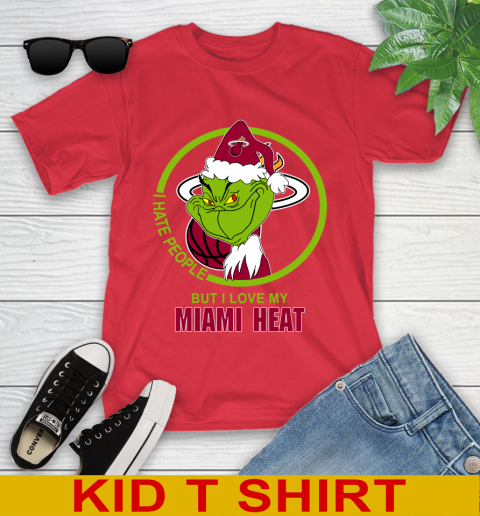 Miami Heat NBA Christmas Grinch I Hate People But I Love My Favorite Basketball Team Youth T-Shirt 10