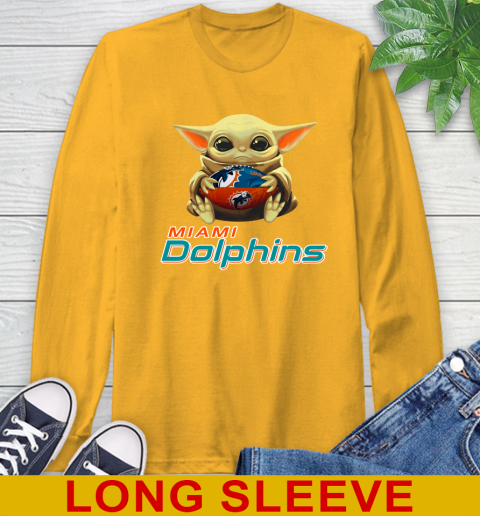 NFL Football Miami Dolphins Baby Yoda Star Wars Shirt Long Sleeve T-Shirt 3