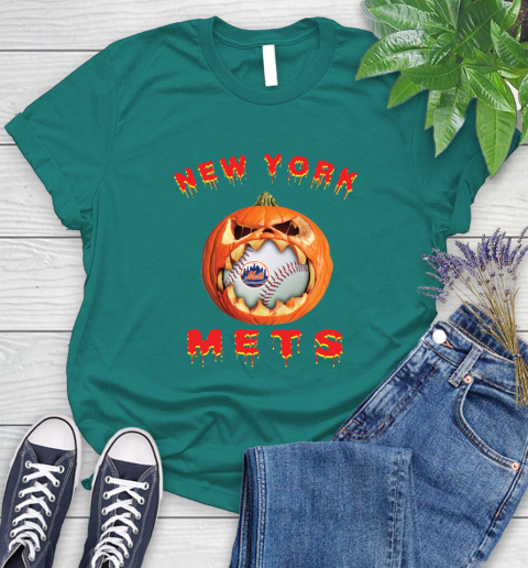 MLB New York Mets Halloween Pumpkin Baseball Sports Women's T-Shirt 12