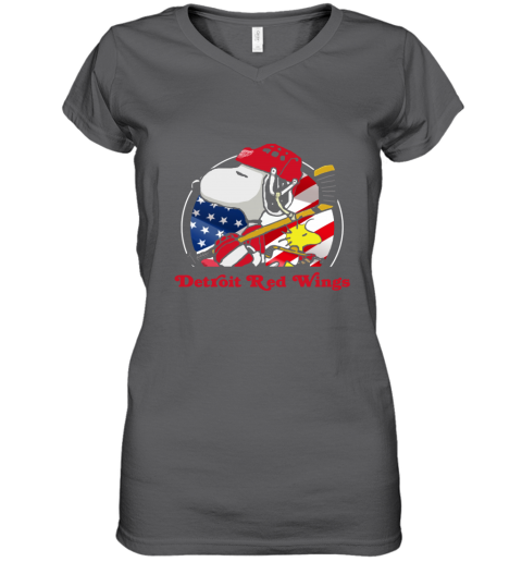 an4i detroit red wings ice hockey snoopy and woodstock nhl women v neck t shirt 39 front charcoal