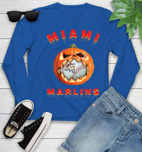 MLB Miami Marlins Halloween Pumpkin Baseball Sports Youth Long Sleeve 9