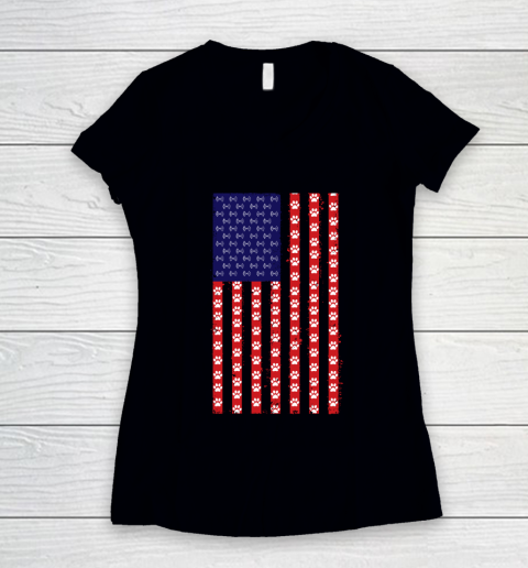 Baton Twirling Dog Lover American Flag Women's V-Neck T-Shirt