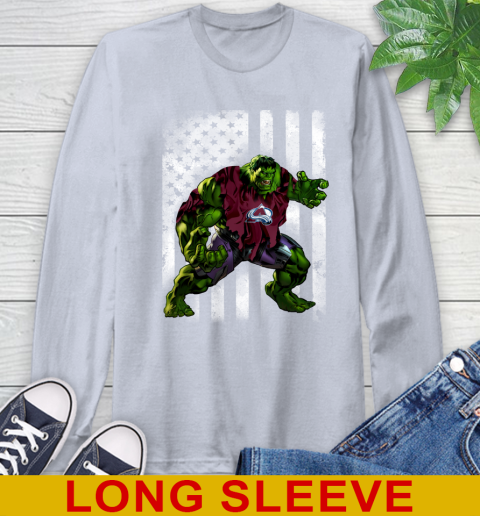 Colorado Avalanche Hulk Marvel Avengers NHL Hockey American Flag Long Sleeve T-Shirt 6