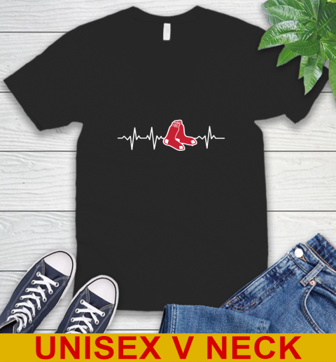 Boston Red Sox MLB Baseball Heart Beat Shirt V-Neck T-Shirt