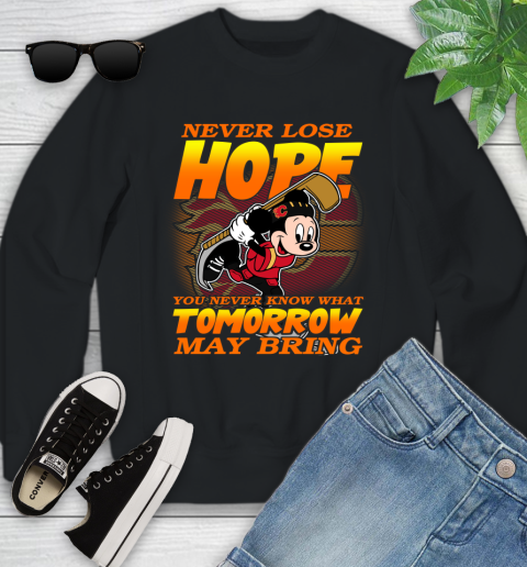 Calgary Flames NHL Hockey ootball Mickey Disney Never Lose Hope Youth Sweatshirt