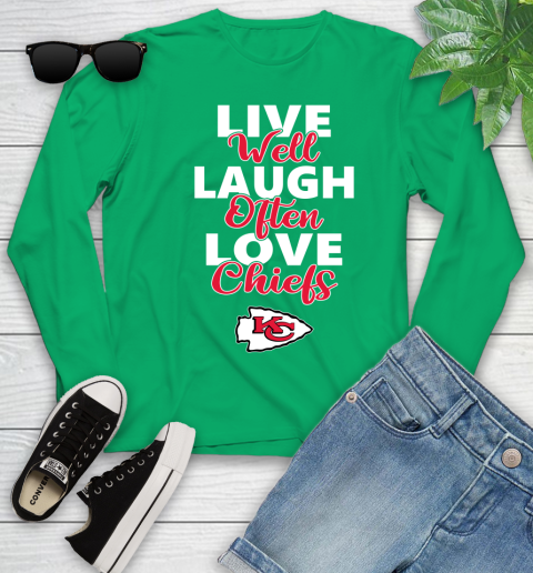 NFL Football Kansas City Chiefs Live Well Laugh Often Love Shirt Youth Long Sleeve 6