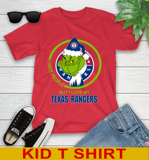 Texas Rangers MLB Christmas Grinch I Hate People But I Love My Favorite Baseball Team Youth T-Shirt 10