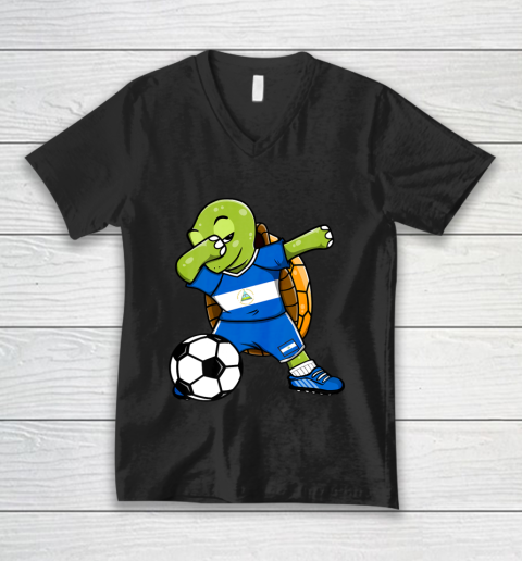 Dabbing Turtle Nicaragua Soccer Fans Jersey Flag Football V-Neck T-Shirt