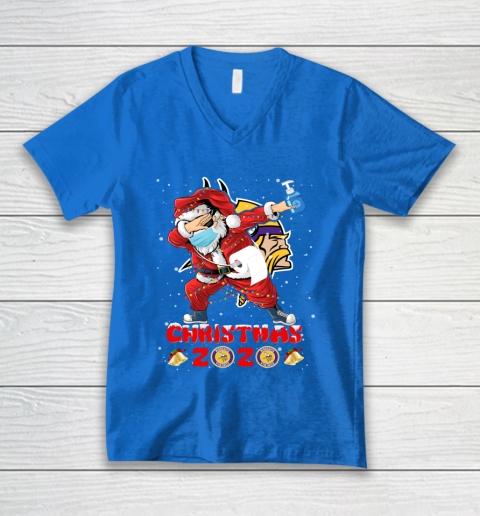 Minnesota Vikings Funny Santa Claus Dabbing Christmas 2020 NFL V-Neck T-Shirt 5