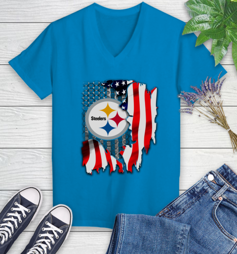 Pittsburgh Steelers NFL Football American Flag Women's V-Neck T-Shirt 8 Pittsburgh Steelers NFL Football American Flag Women's V-Neck T-Shirt - Image 8