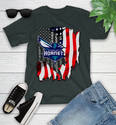 Charlotte Hornets NBA Basketball American Flag Youth T-Shirt - Image 7