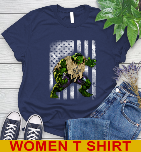 New Orleans Saints Hulk Marvel Avengers NFL Football American Flag Women's T-Shirt 12