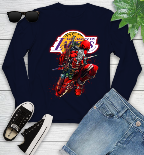 NBA Deadpool Marvel Comics Sports Basketball Los Angeles Lakers Youth Long Sleeve 3